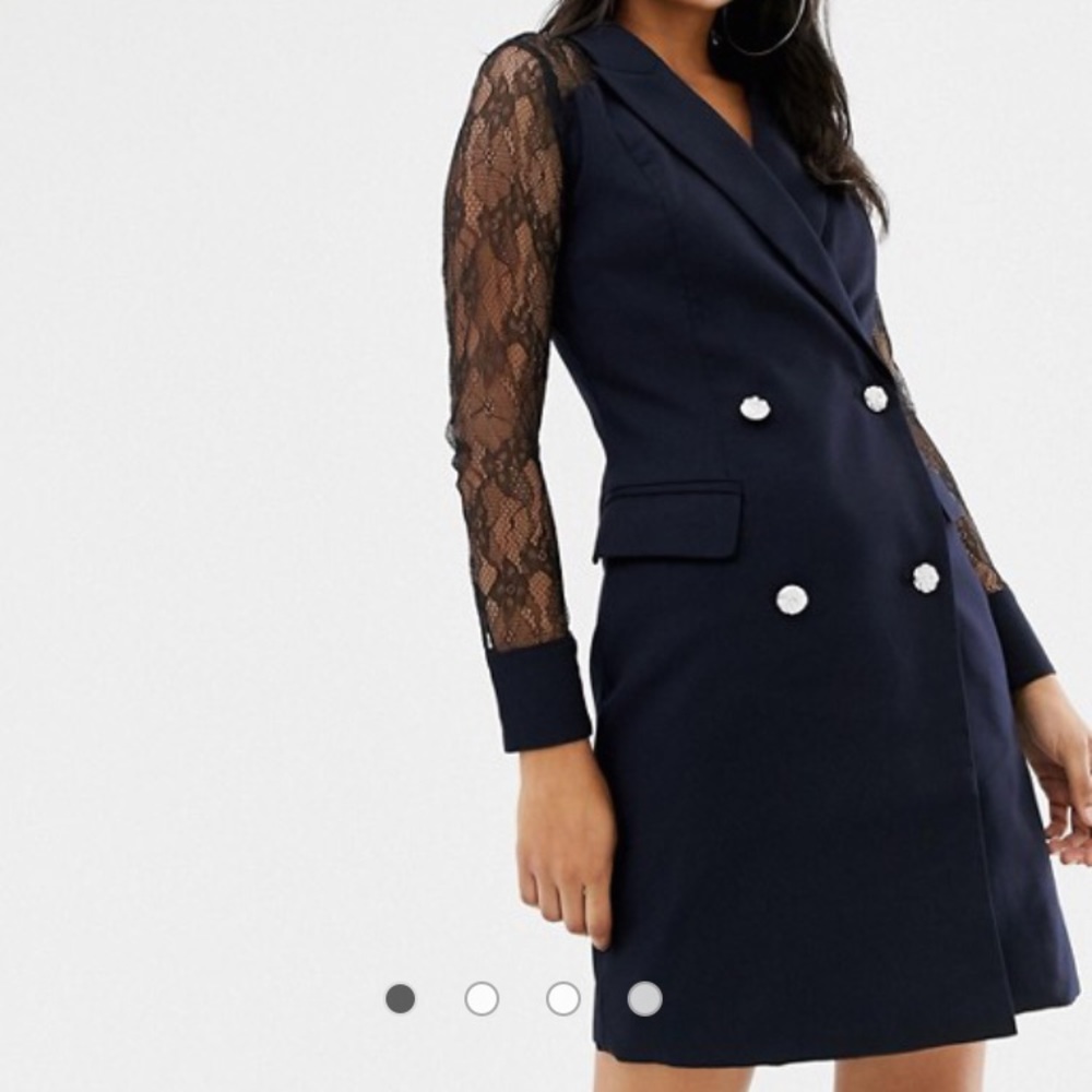 Classy Navy Blazer Dress w/ lace